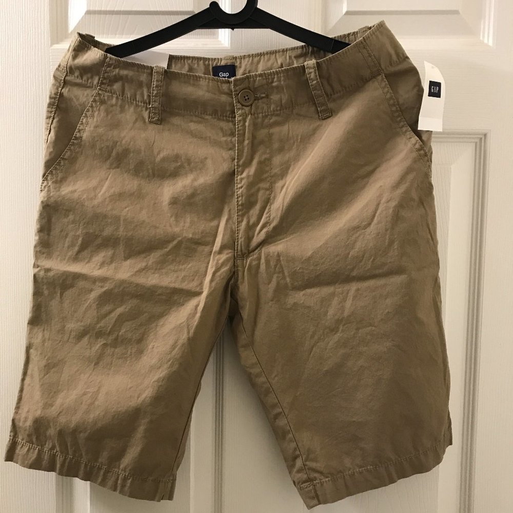 Gap 30" Waist Mens Shorts Tan Flat Front Casual Cotton 10" Length, New